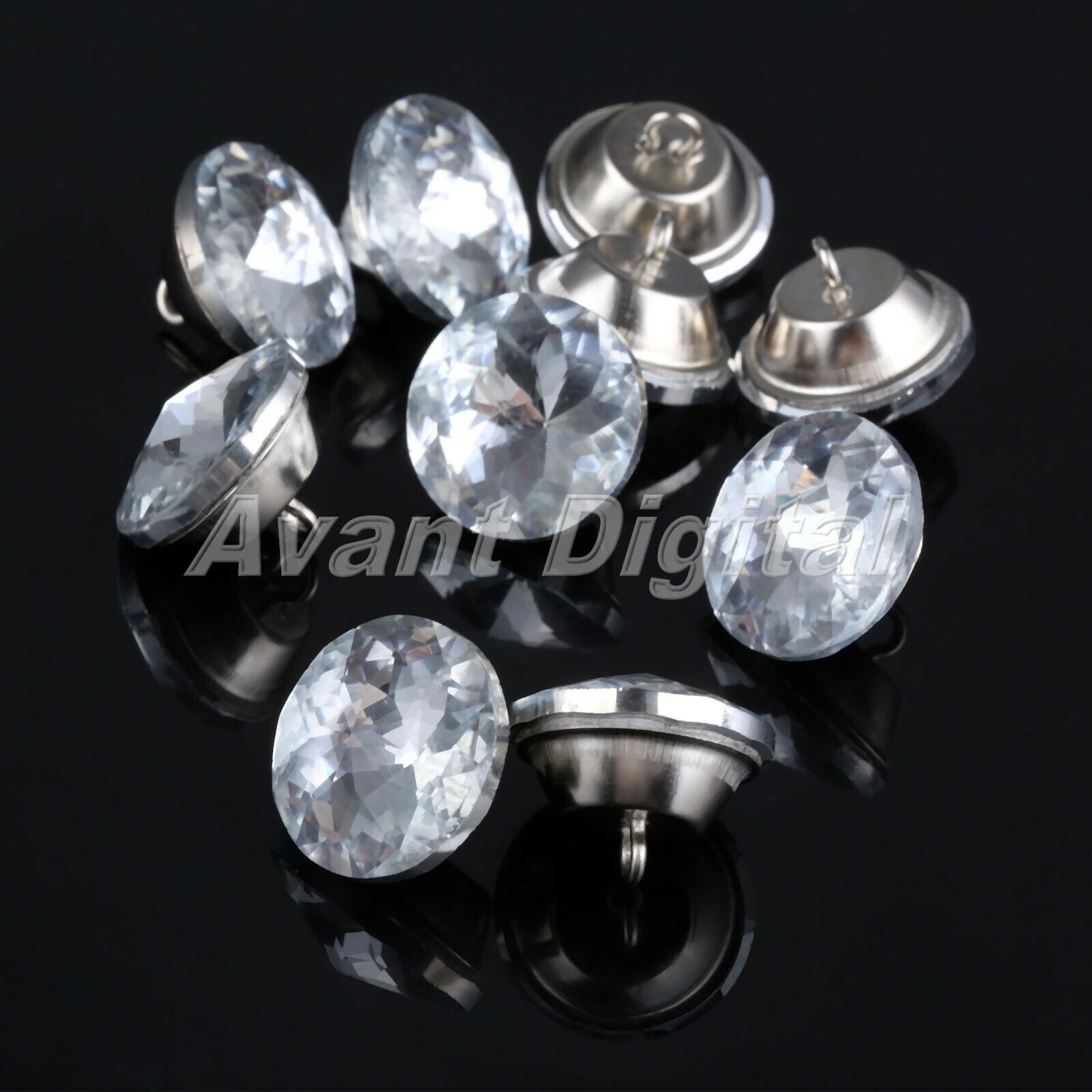 10Pcs 0.87" Diamond Crystal Clear Upholstery Buttons Home Makeovers Sofa Decor