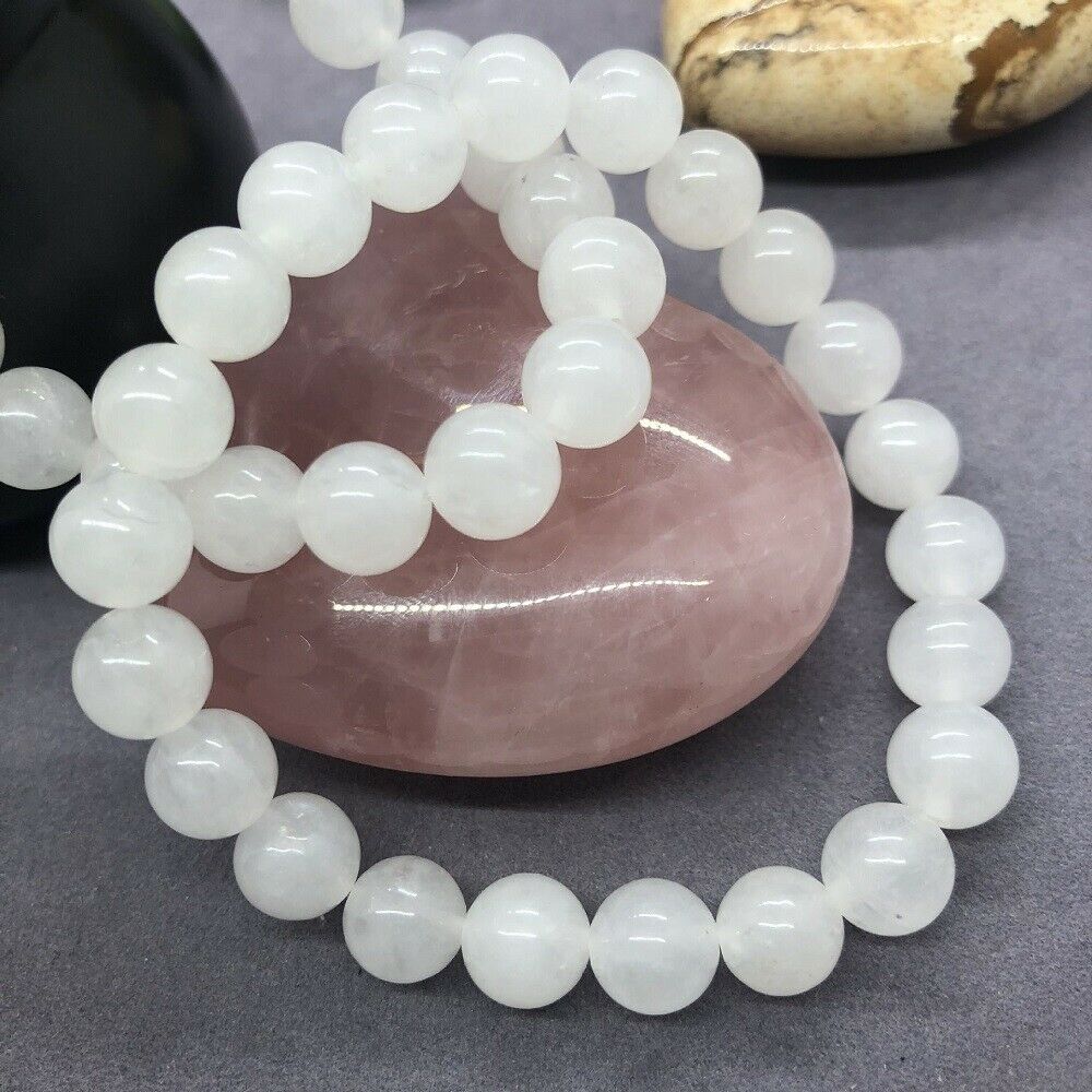8mm Natural Selenite Handmade Mala Bracelet Spirituality Chakas Cuff Pray White
