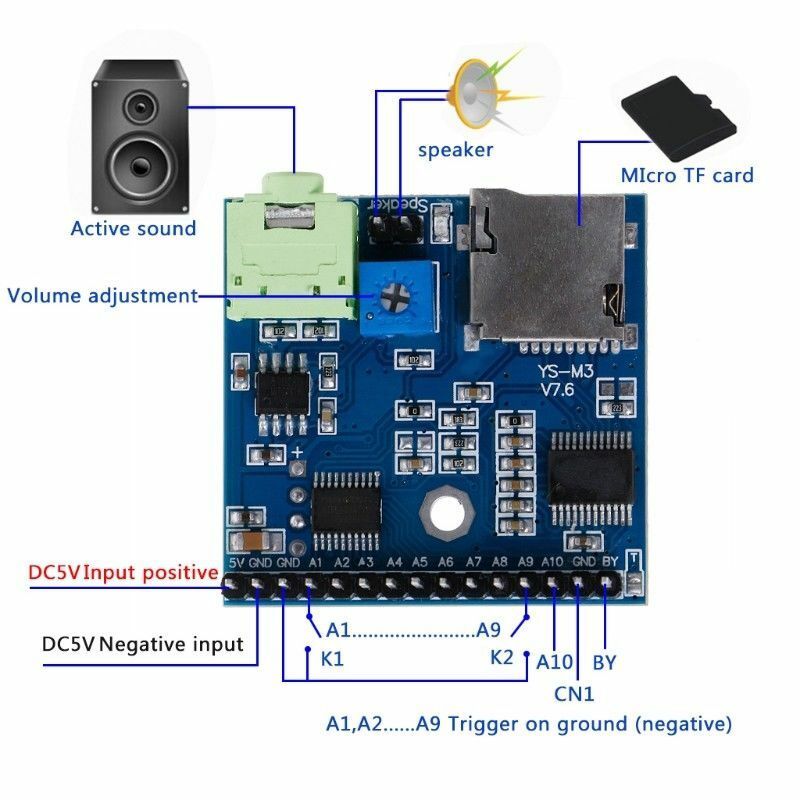 MP3 Voix Module SD / Tf Diffusion Trigger Lecteur + Haut Parleur F Scm Mcu Ui L