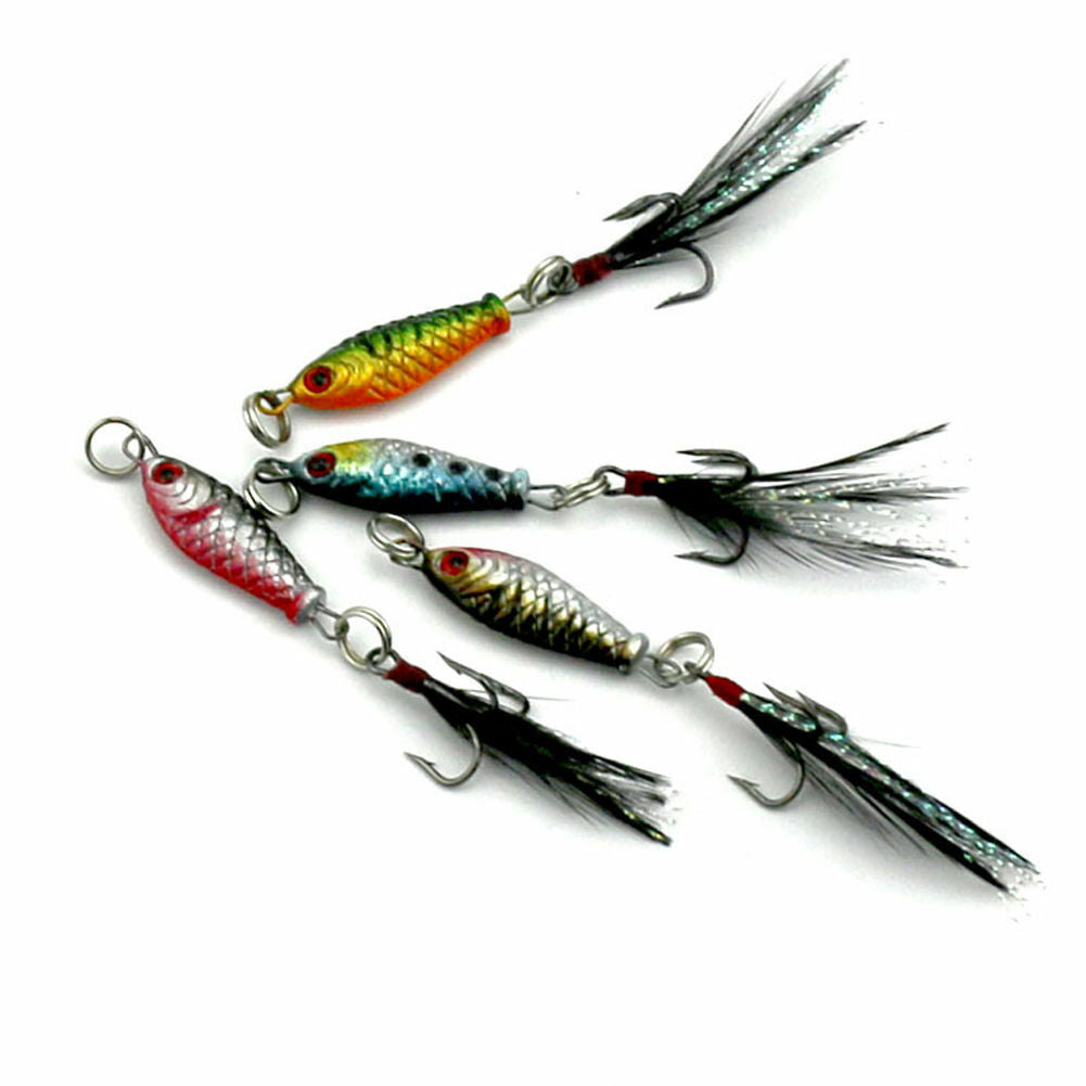 4PC Mini Hard Metal Fishing Lures Small Minnow Lure Bass Crank Bait Tackle Hooks
