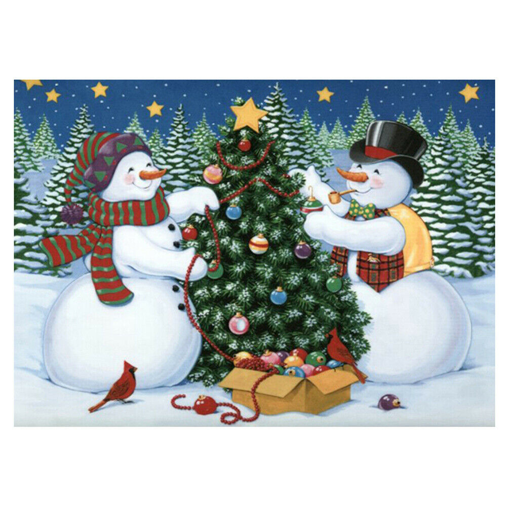 Snowman Christmas Tree DIY Full Drill Round Diamond Painting Embroidery Kit @