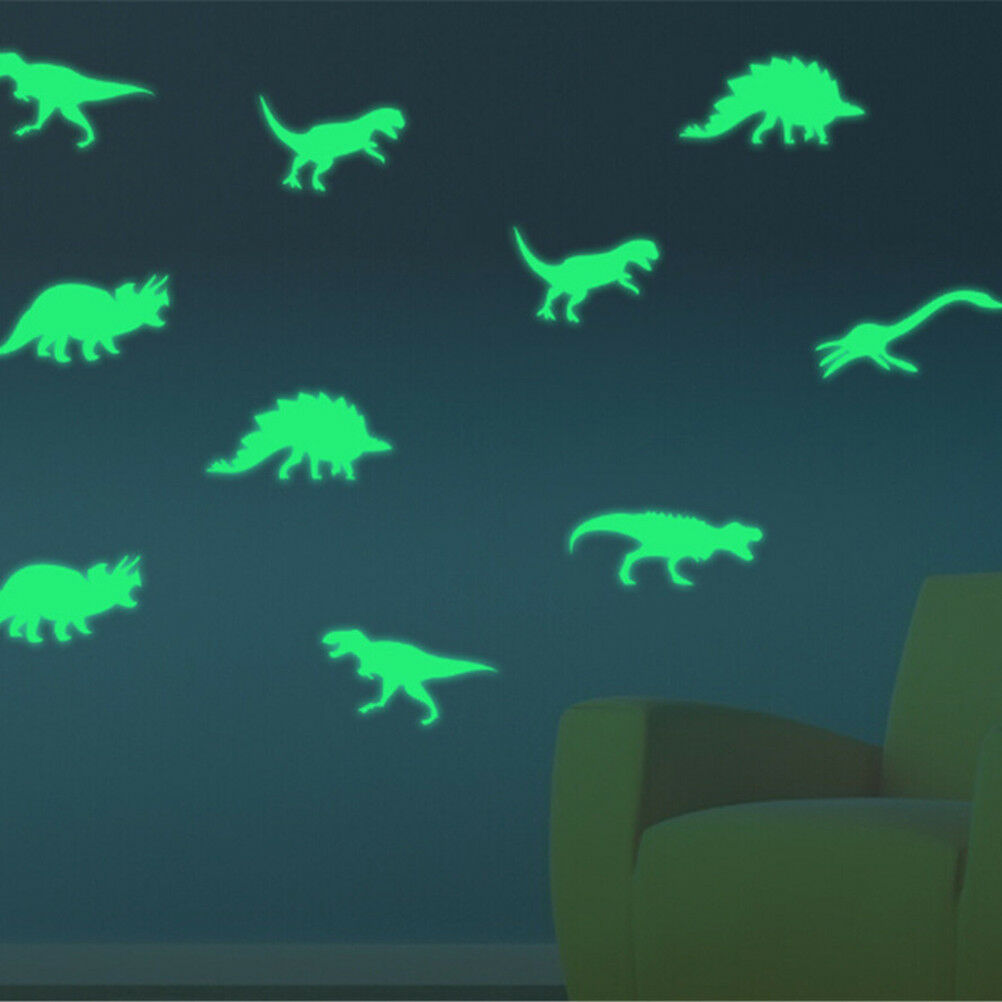9x Glow in the Dark Luminous Dinosaurs Stickers Kids Room Wall Art DecoratioADD