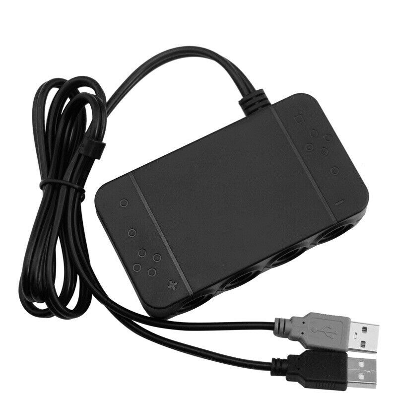 Black 4 Ports USB Adapter Converter for Nintendo Wii U/PC/NGC/Switch Controllers