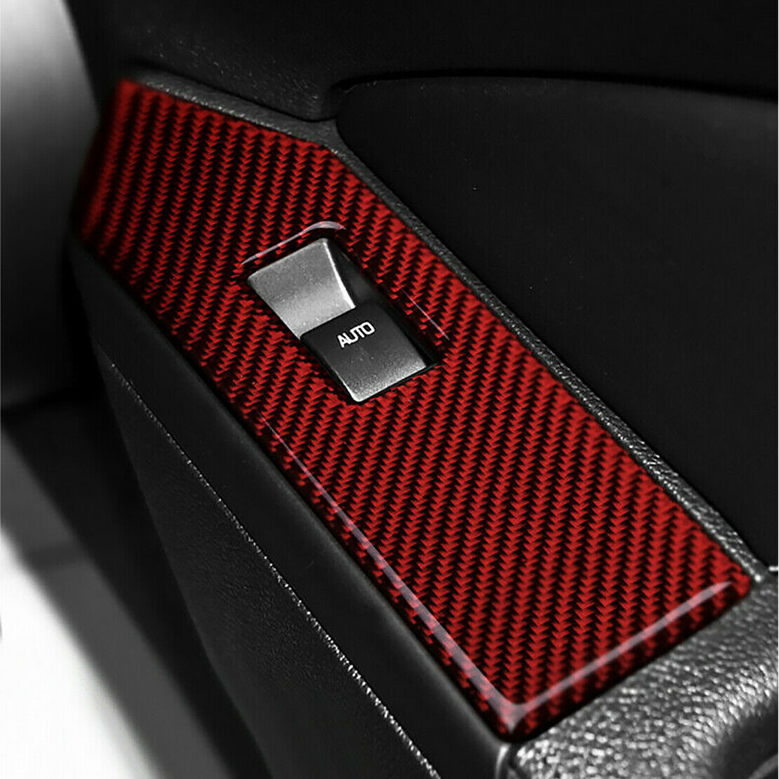 Red Carbon Fiber Window Lift Switch Button Panel Trim Fit For Ford Mustang 09-13