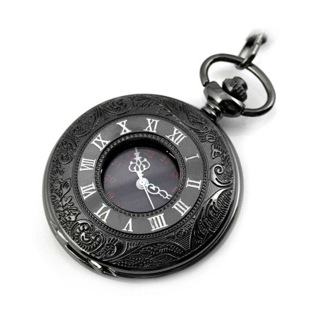 Roman Numbers Round Dial Quartz Analog Necklace Pocket Watch Gift