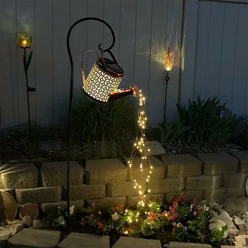 Solar Power LED Watering Can String Light Outdoor Garden Art Waterfall Decor