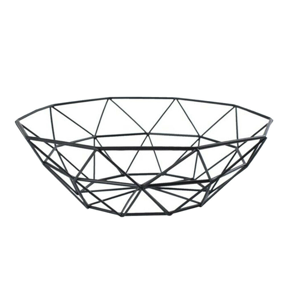 Large Wire Fruit Bowl Geometric Metal Basket  for Storage Snacks, Bread,