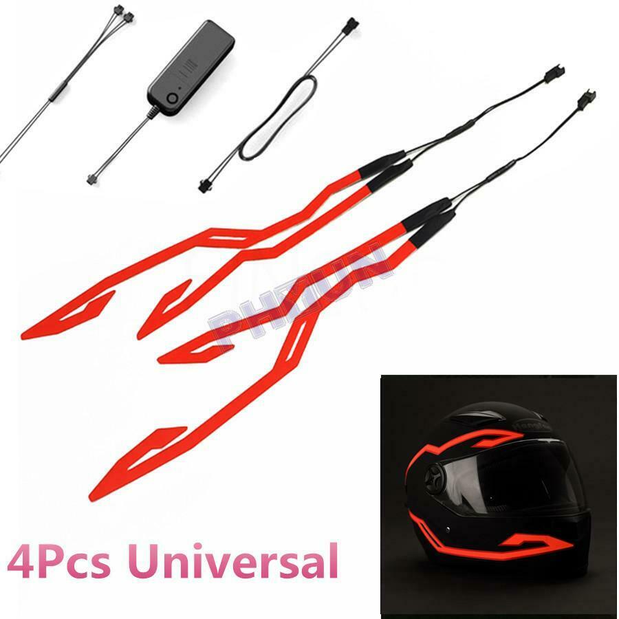Motorcycle Bike Helmet Red Led Lights Strip Kit 3 Modes Switchable Universal