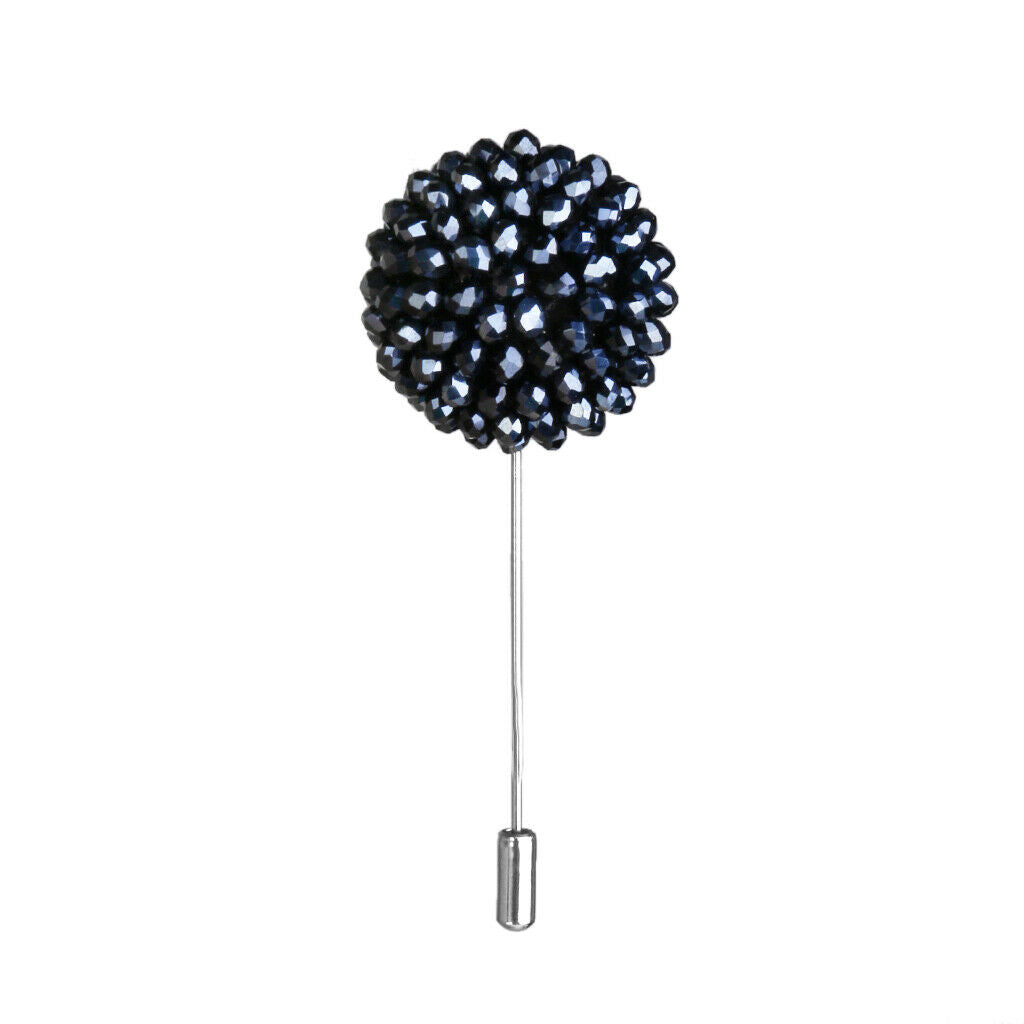 Handmade Crystal Round Spherical Stick Brooch Pin for Women Navy Blue