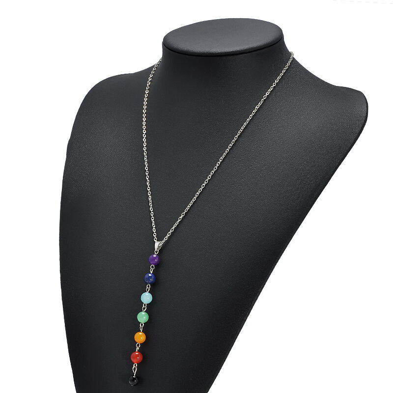 Reiki Healing Spiritual Beads Chakra Pendant Yoga Long Tassel Chain Necklace