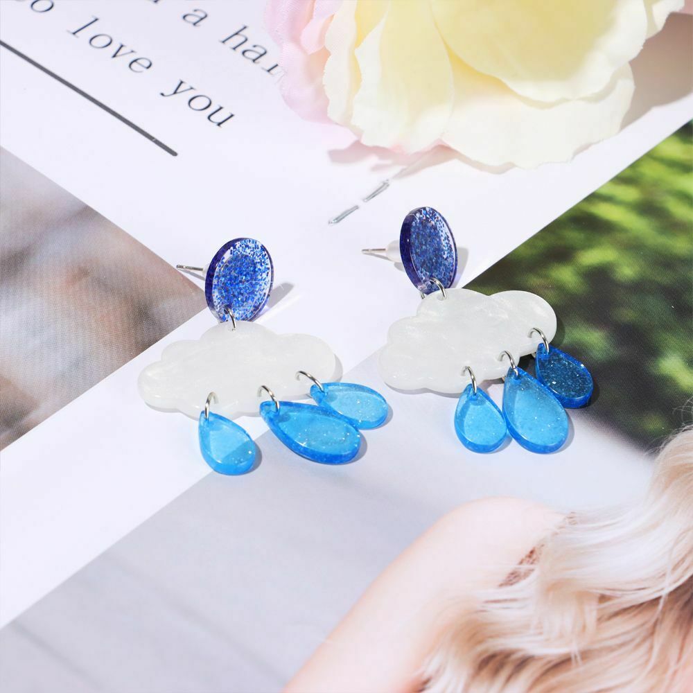 Ear Clip Fashion Jewelry Creative Cloud Earrings Raindrop Short Acrylic