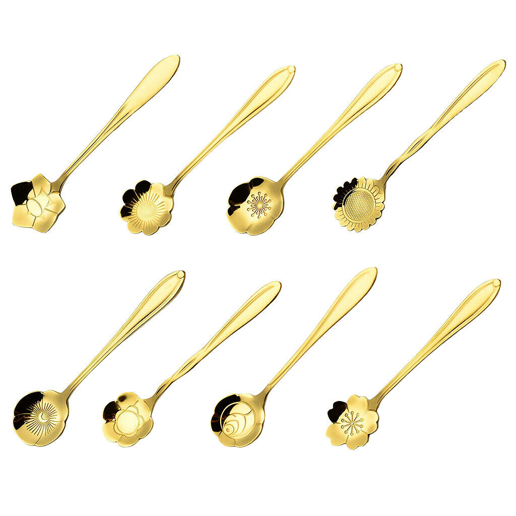 Teaspoon Set of 8 Teaspoons Coffee Tea Spoon Sugar Spoon Stainless Golden