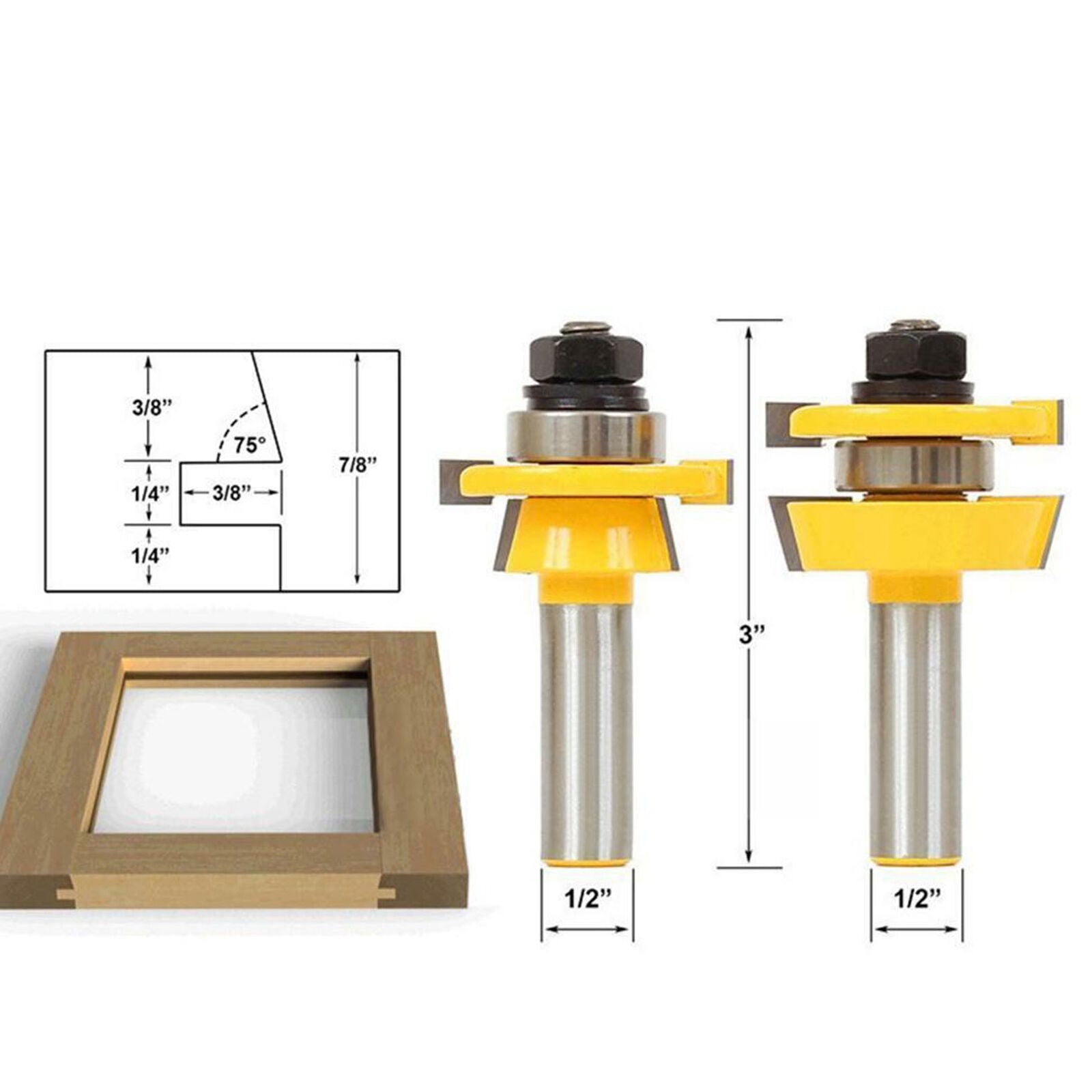 2pcs 1/2 Inch Shank Tongue Groove Router Bit Set T-shape Wood Milling Cutter