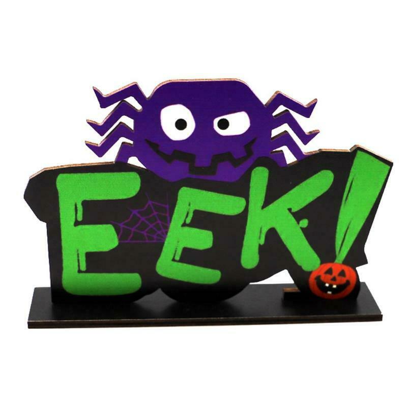 Halloween EEK Spider Wooden Desktop Ornaments Creative Decor for Home Indoor