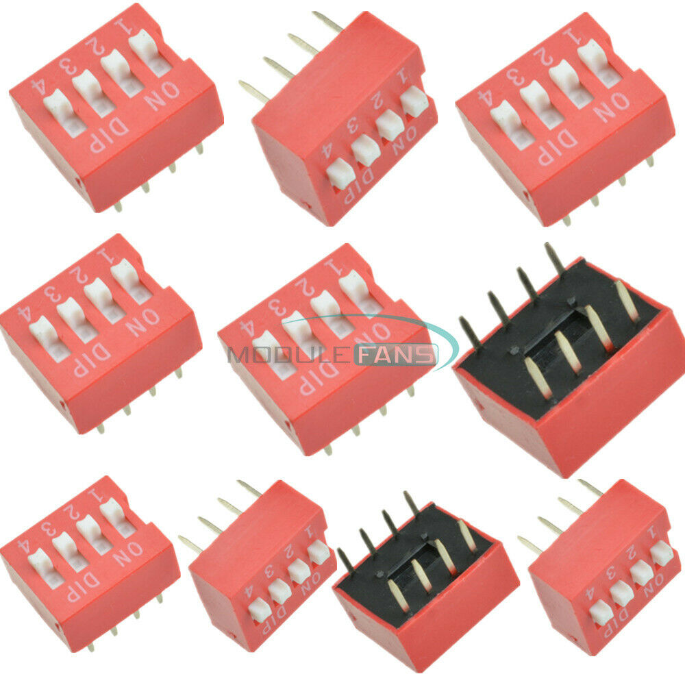 100pcs Red 2.54mm Pitch 4 PositionWay 4-Bit 4P Slide Type DIP Switch Module