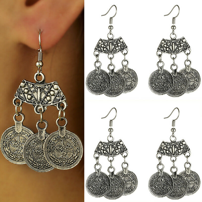 Bohemian Coin Hippie Tibetan Tribal Dangle Hooks Earrings Coin Ear Stud Gi.l8