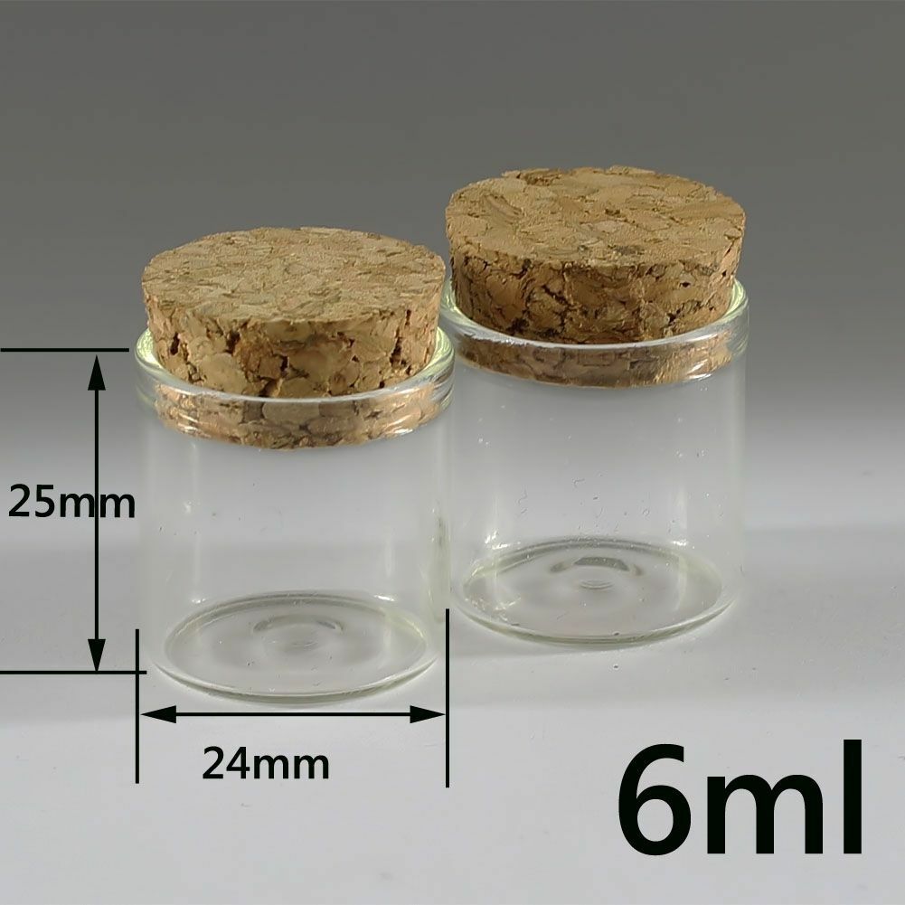 10pcs Empty Sample Vials Clear Glass Bottles with Corks Jars Small bottl 6ML