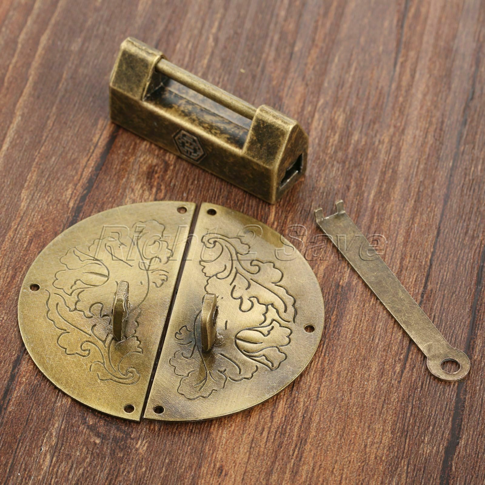 Chinese Old Jewelry Box Latch Catch Hasp & Padlock Set Chest Cabinet Hardware