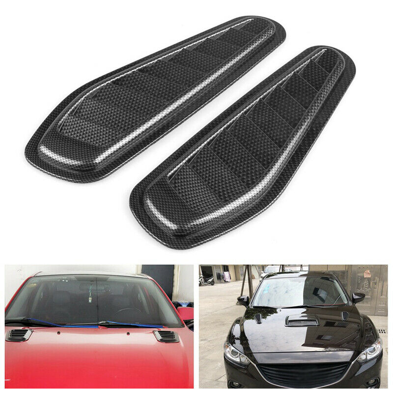2X Universal Carbon Fiber Look Car Air Flow Intake Scoop Bonnet Vent Cover Hood