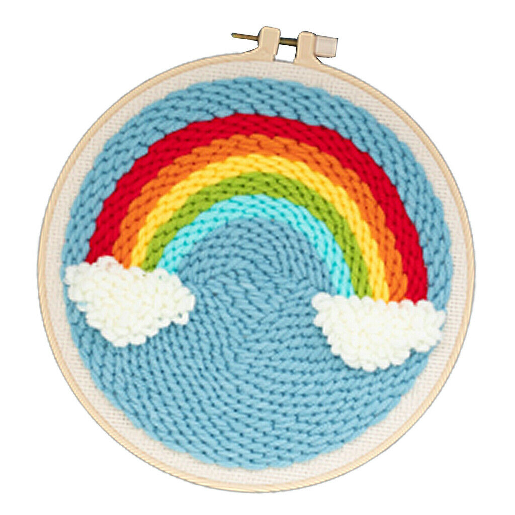 Rainbow Punch Needle Kits with Basic Tools Soft Yarn DIY Needlework 20cm