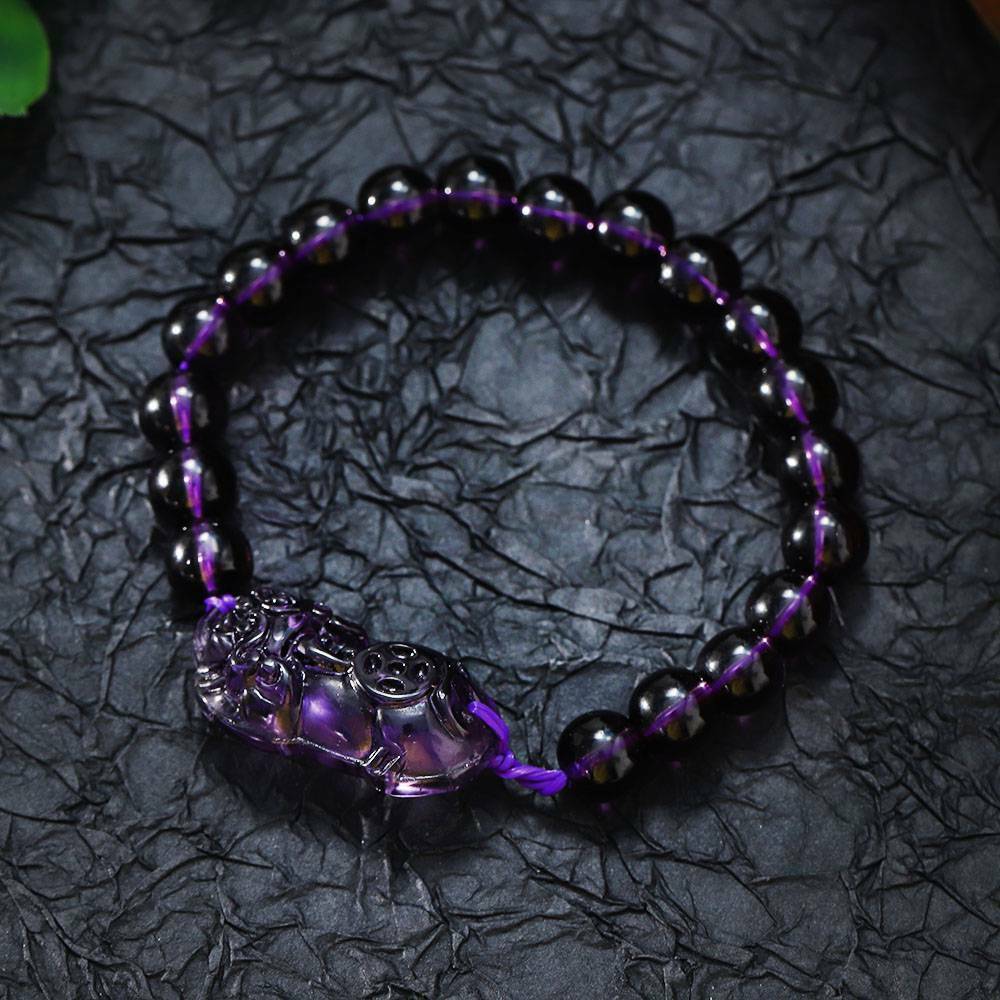 Feng Shui Purple Amethyst Stone Wealth Pi Xiu Bracelet Attract Good Luck Wealth