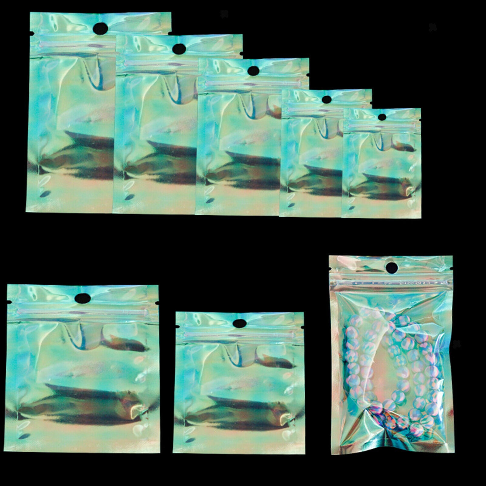 100 Pcs Iridescent Zipper Bags Resealable Food Tea Container Packing Sorting