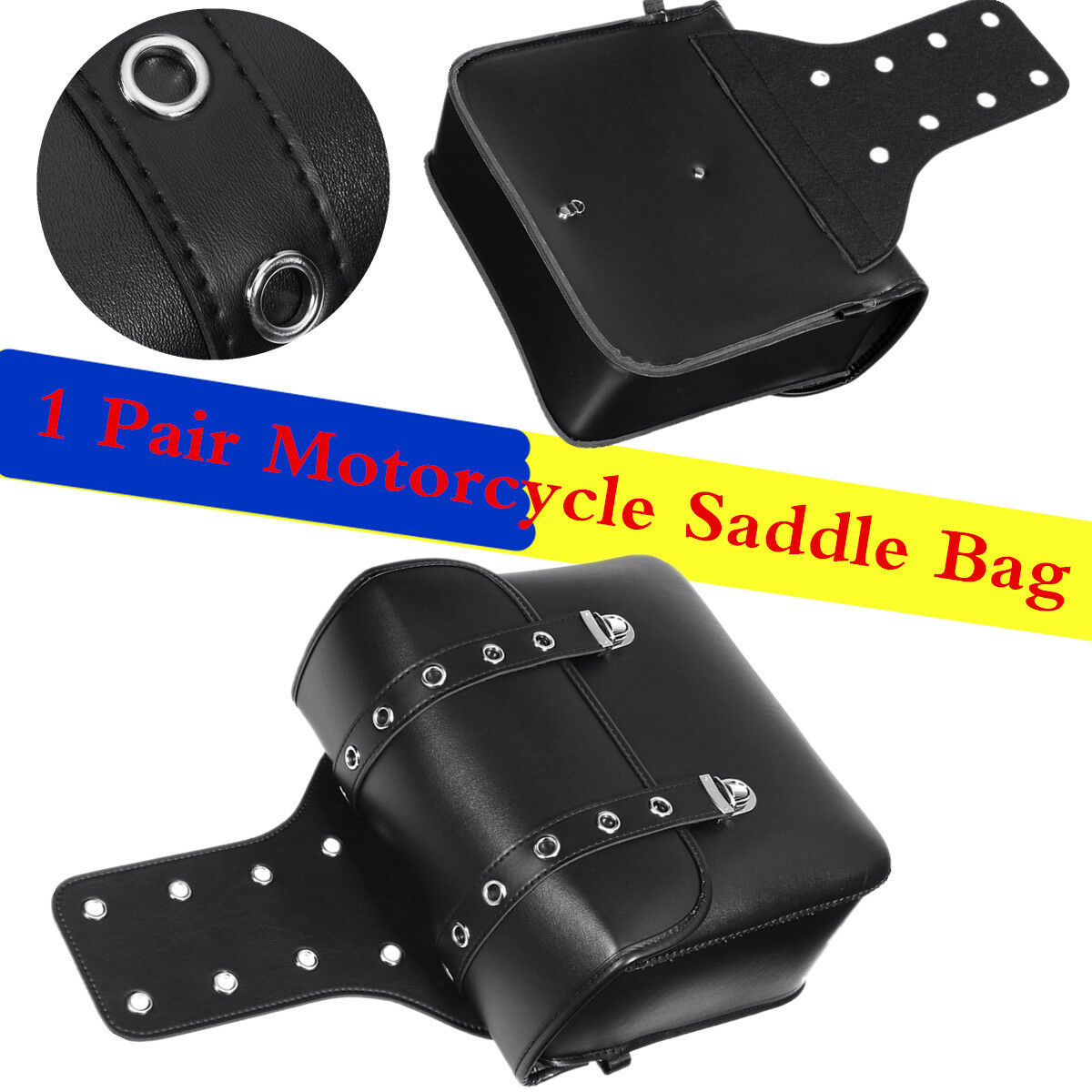 2 Pc PU Leather Black Weatherproof Motorbike Saddle Bag Hard Appearance Modeling