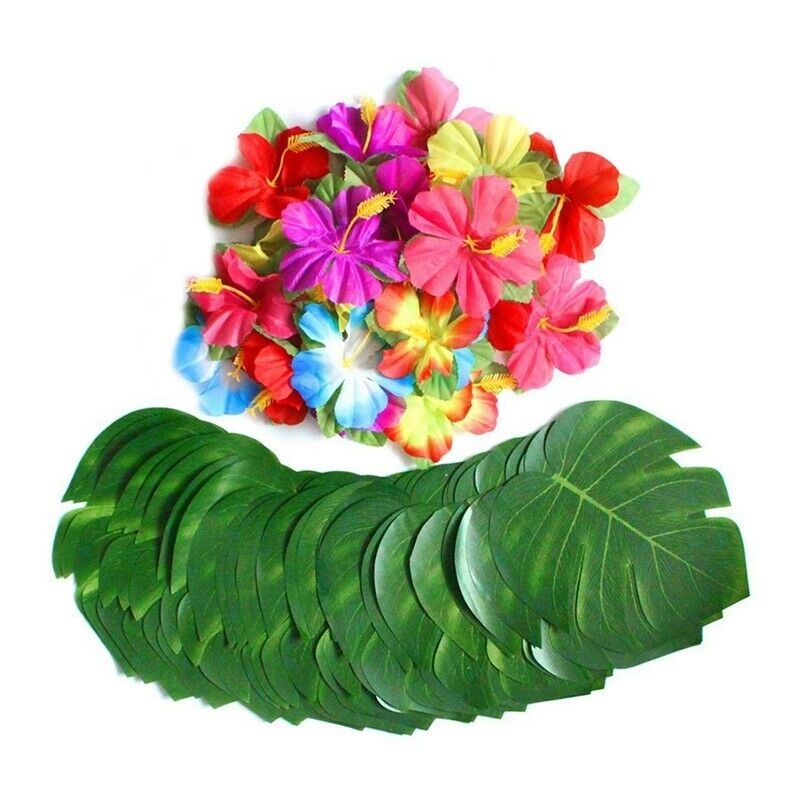 60 Pcs Tropical Party Decoration Supplies 8 inch Tropical Palm Monstera LeavesR3