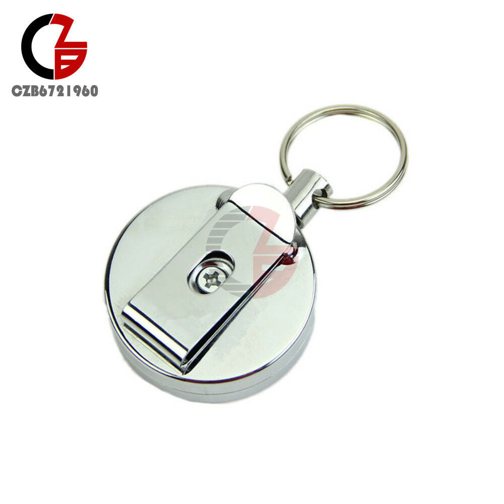 Retractable Metal Card Badge Holder Steel Recoil Ring Pull Belt Clip Key Chain