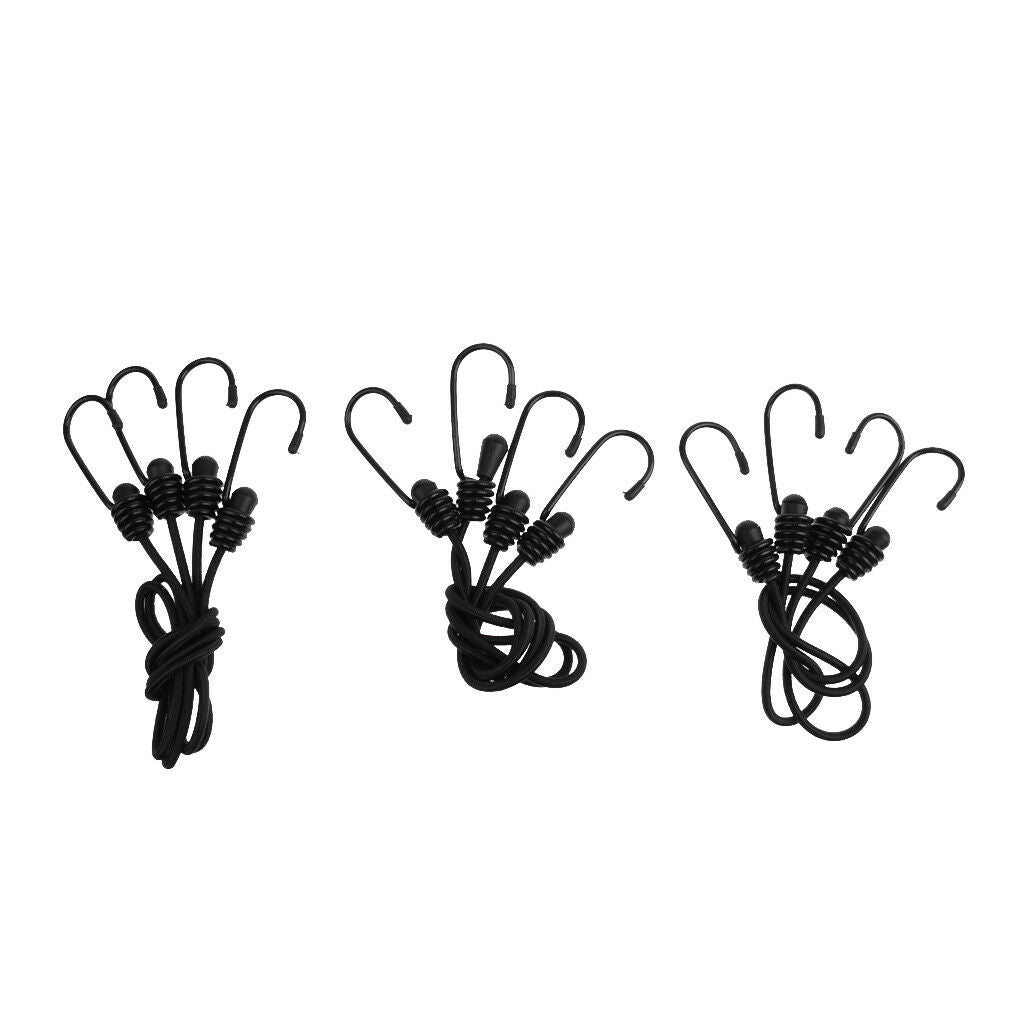 6pcs Black Bungee Rope Cord Tie Down Straps Assortment Set 47cm 60cm & 76cm