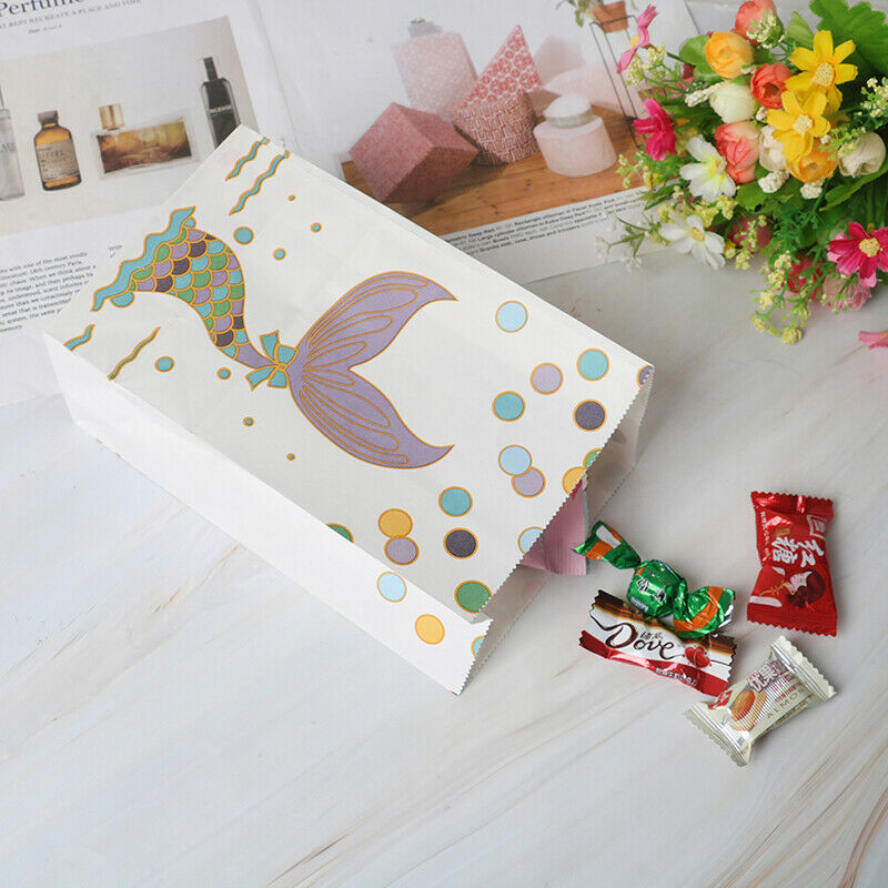 12pcs Mermaid Gift Bags Sweet Paper Candy Bags Mermaid Christmas Wedding Bo-DD