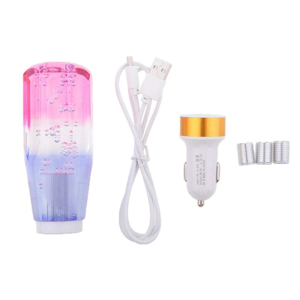 10cm Pink Blue Car LED Light Gear Shift Knob With Dual Port USB Charger
