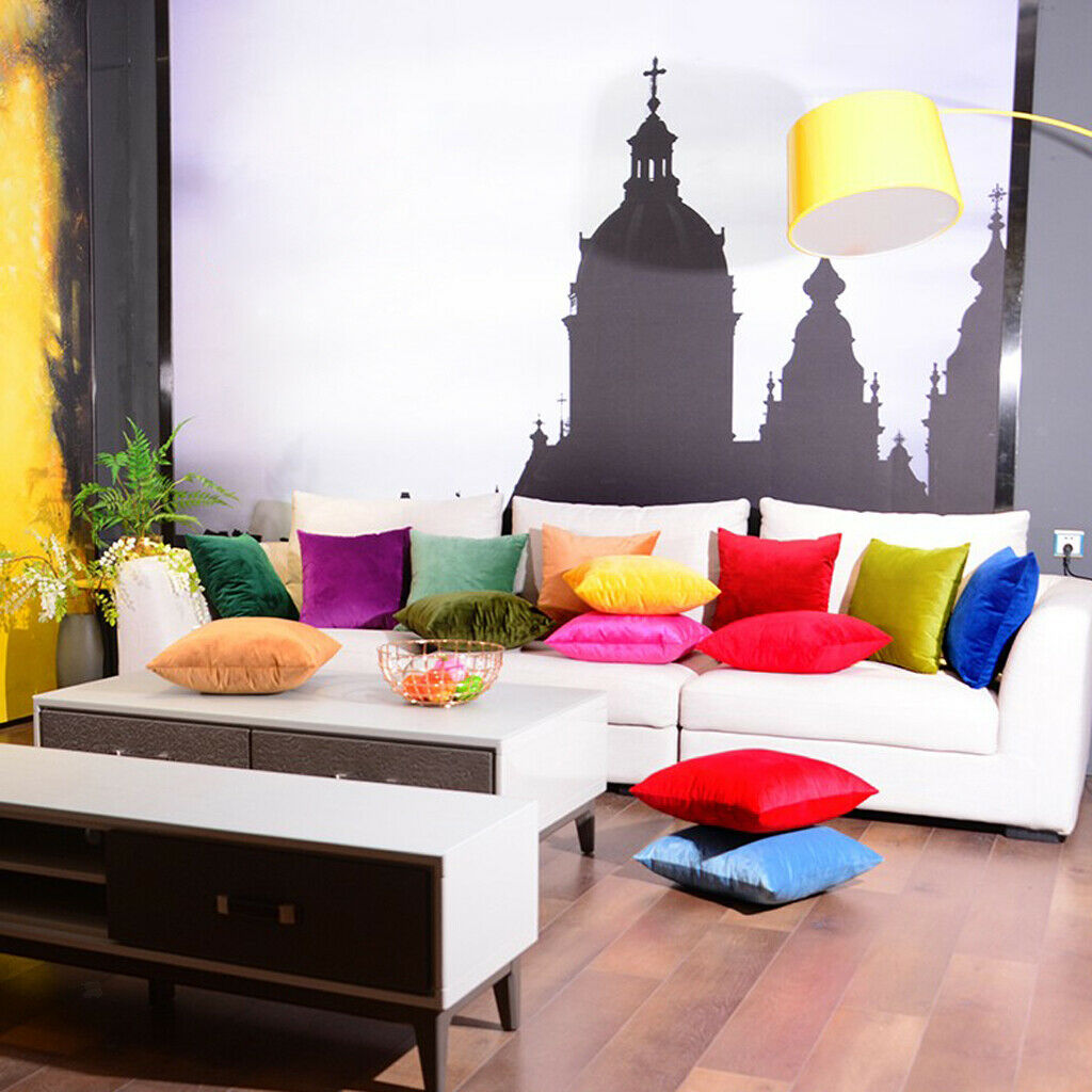 New Sofa Pillow Cover Solid Color Euro Sham Soft Pillowcase Yellow-45x45cm