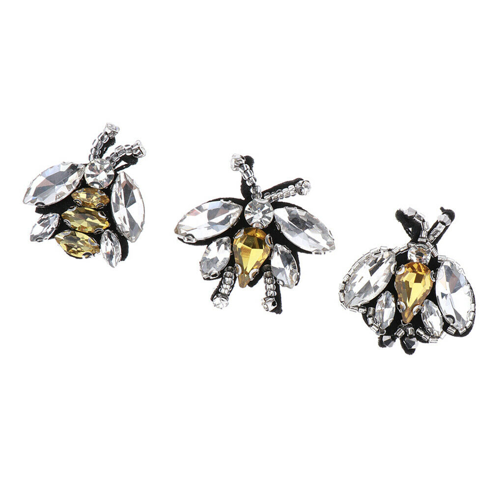 Lots of 3 Rhinestone Bee Sequins Patch Iron/Sew on Applique fit Dress Handbag