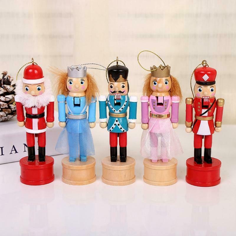 5pcs 12.5cm Nutcracker Ornament Wooden Walnuts Soldier Pendant Christmas Decor