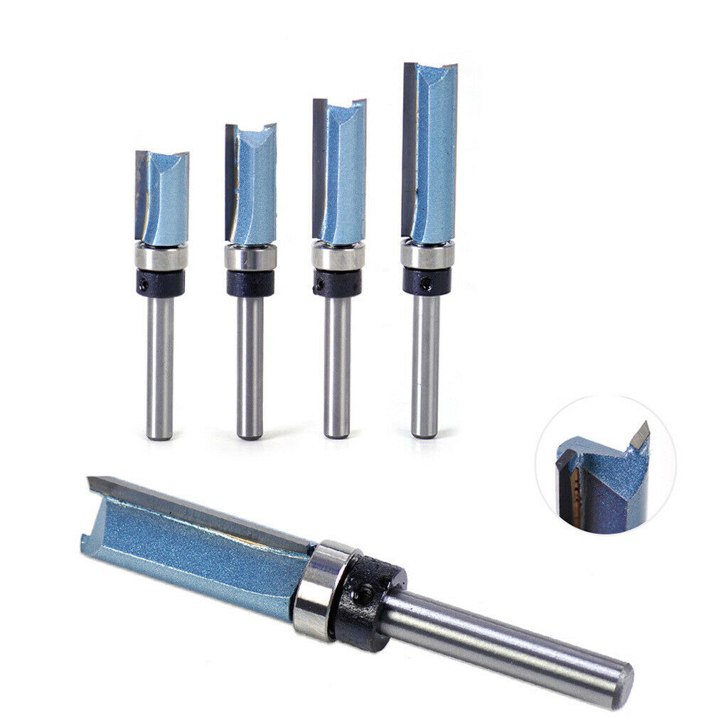 Straight Flute Flush Trim Router Wood Bits Cutter Top Bearing 1/4*1/2*25mm