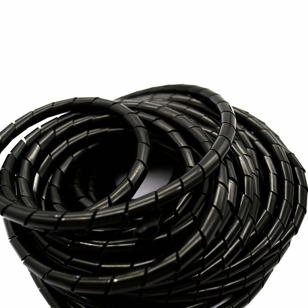 Electrical Wire Cable Protection 8mm Tube Spiral Wrap Hose 13meter Black durable