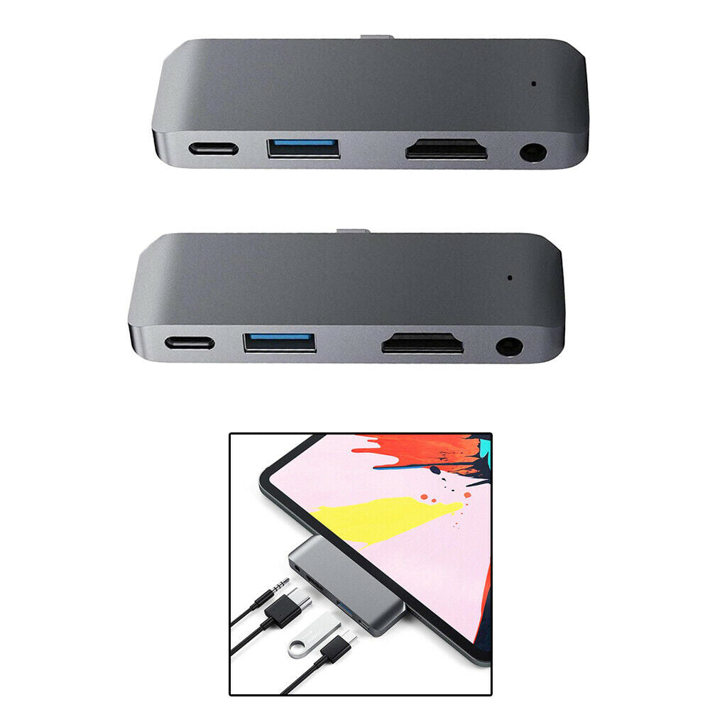 Pack Of 2 Type-C Station HDMI Multi Port Charger Hub For  Pro Gray