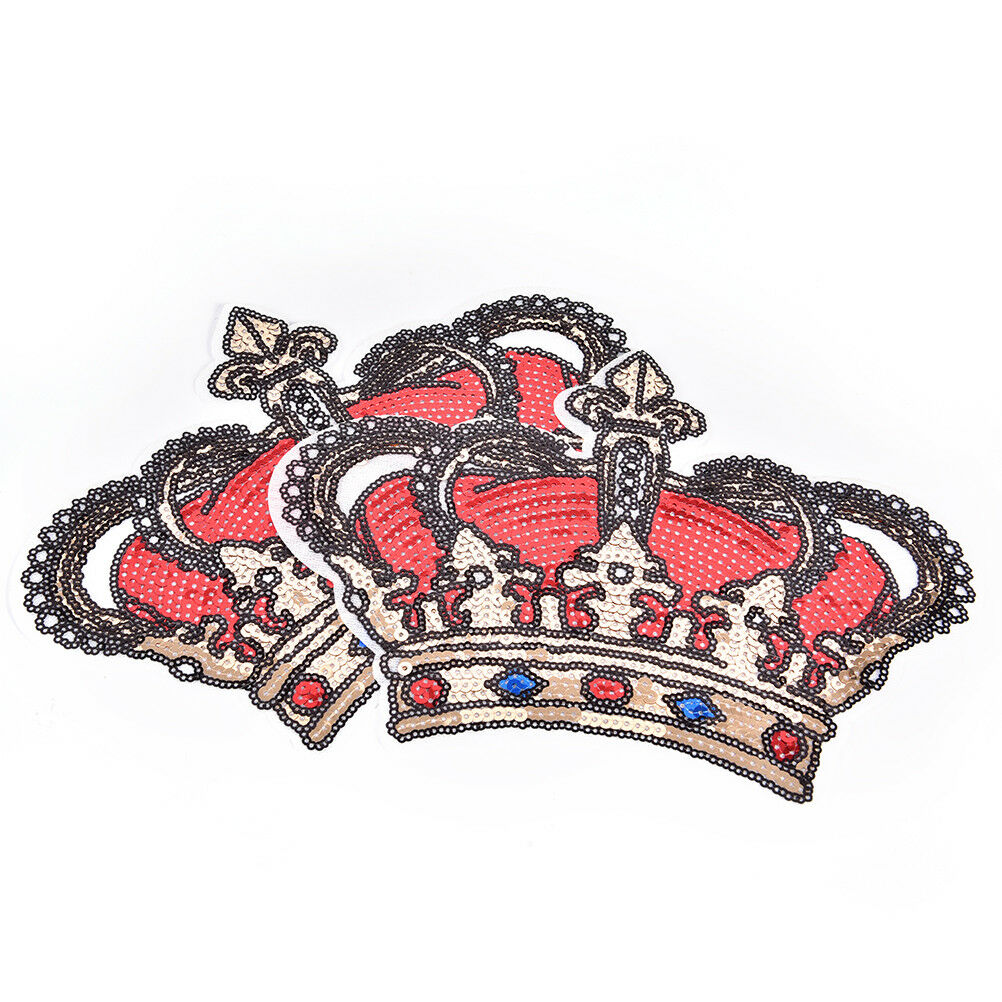 Golden Crown Sequins Beads Patch for stickers T-shirt jacket Sew on Appliq.l8