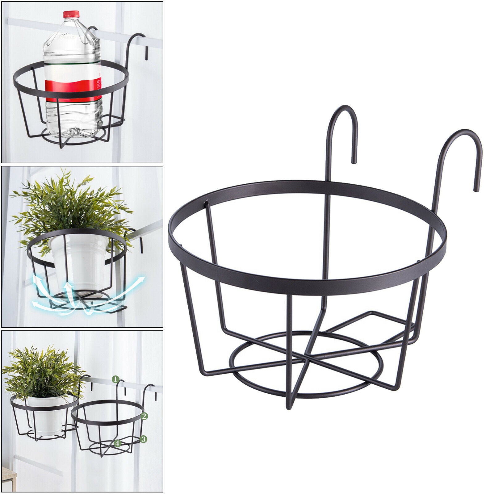 Iron Balcony Planters Railing Hanging Basket for Porch Indoor Outdoor Decor