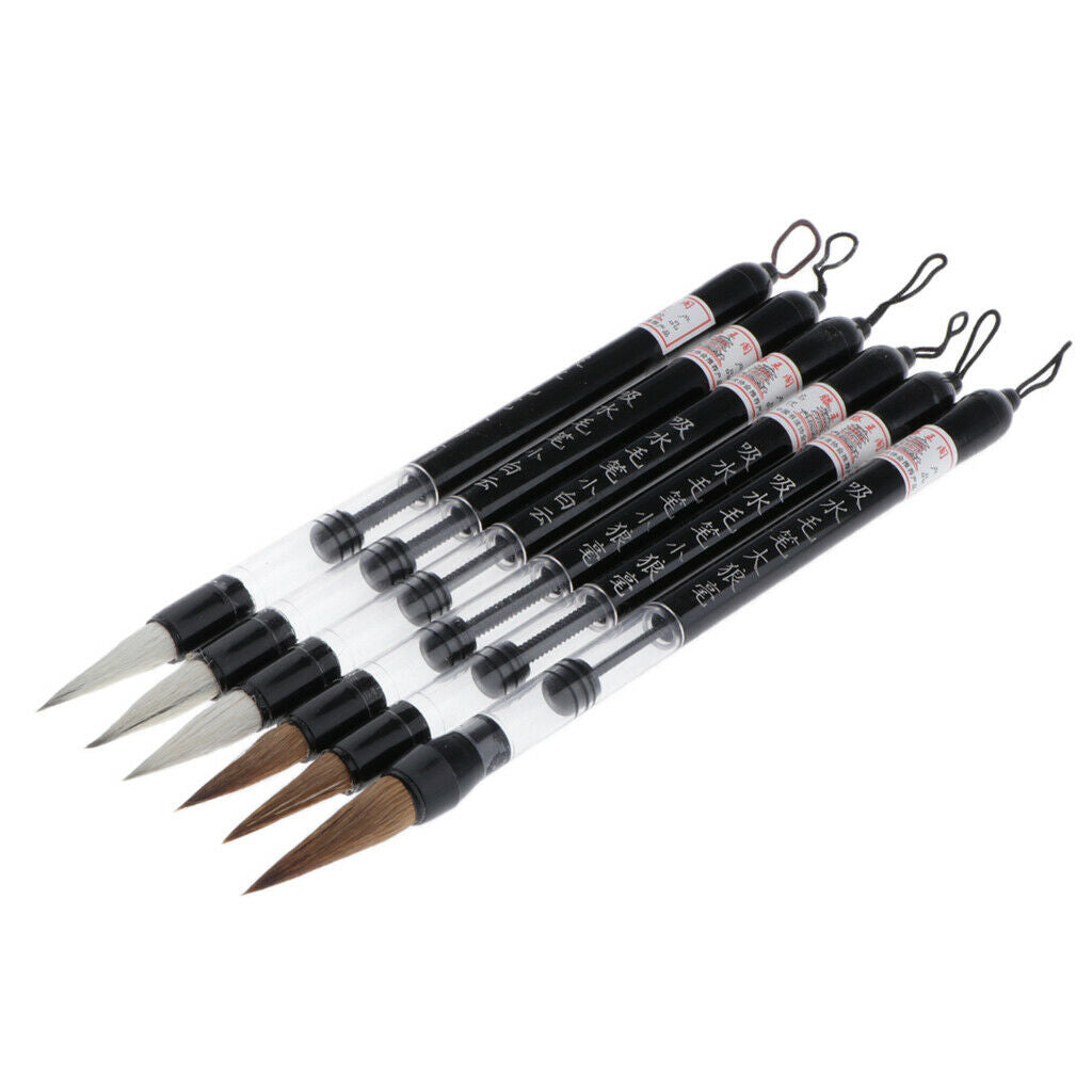 6x Refillable Water Brush Ink Pen For Sumi Brush writing Calligraphy Drawing