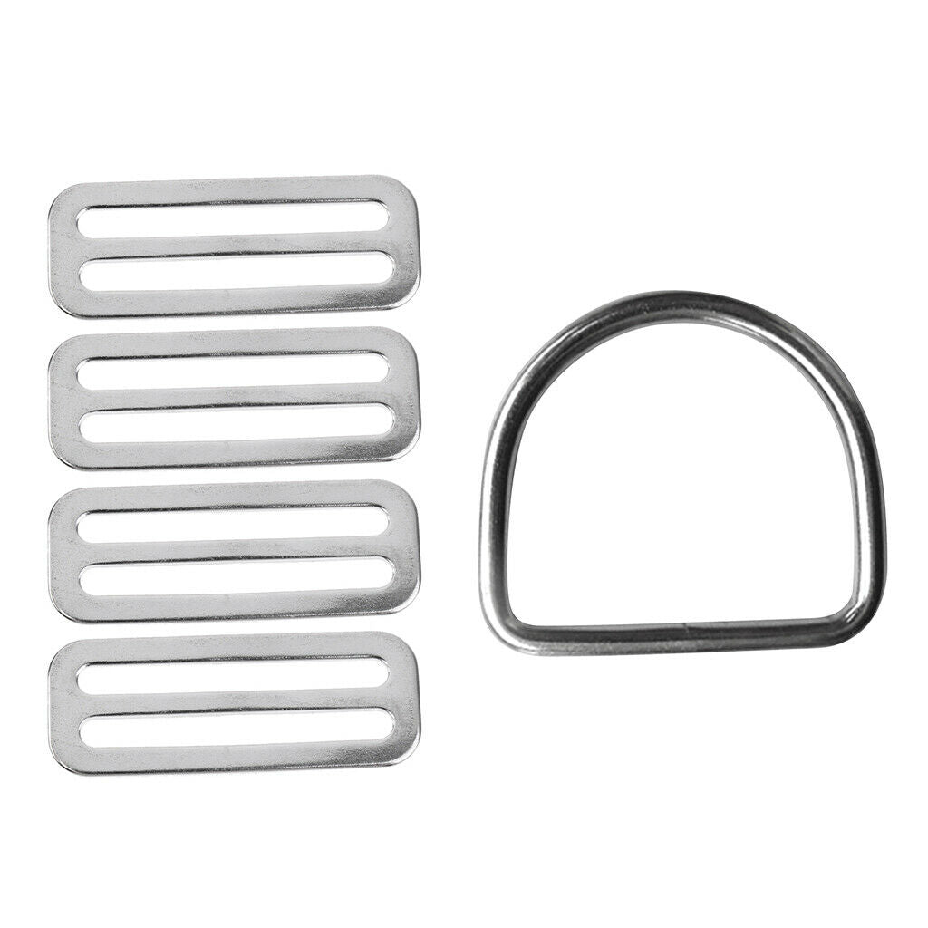 4pcs Stainless Steel 50mm Webbing Belt Keeper+ 1 Pcs D Ring Buckle Hook, Great