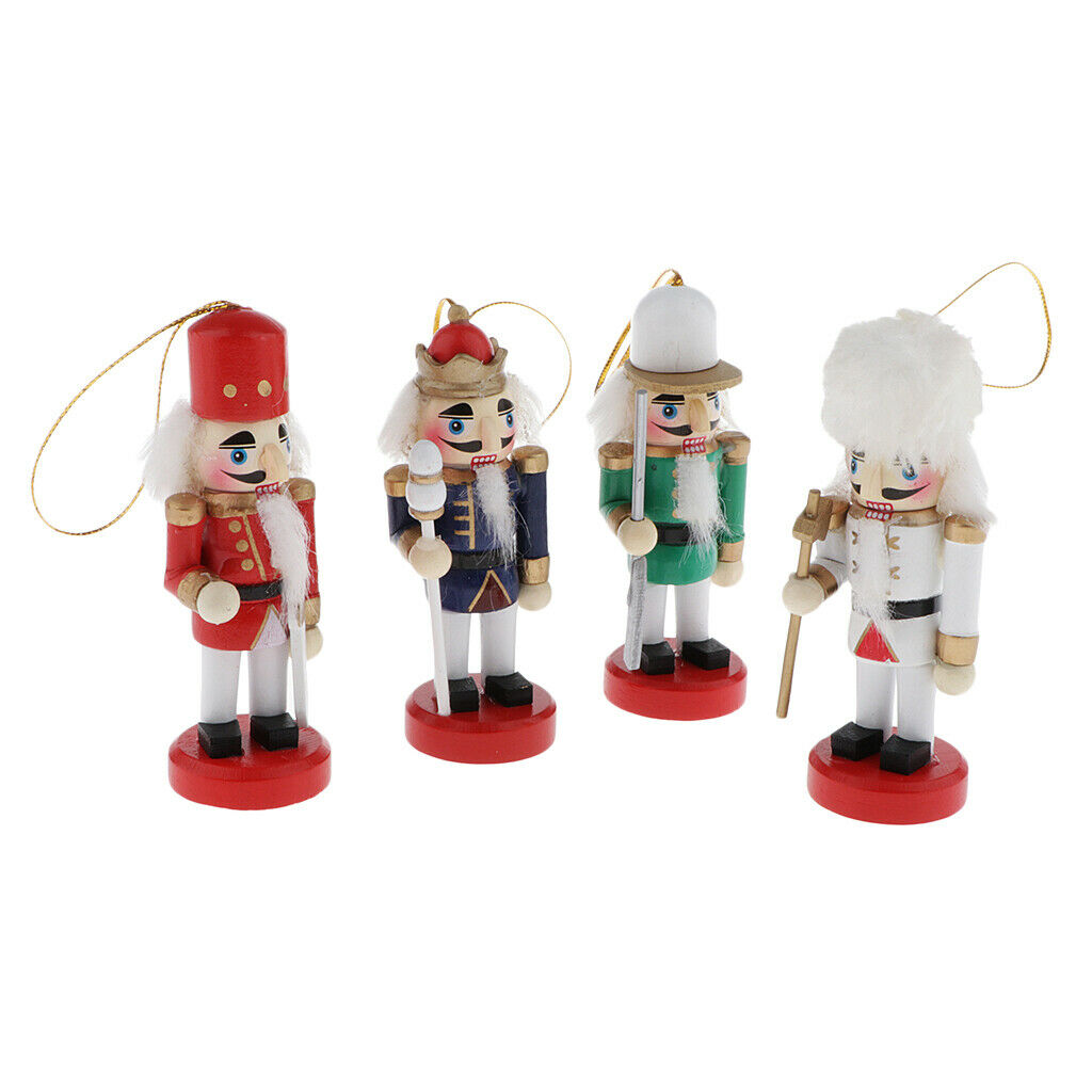 4pcs Wooden Nutcracker Solider Figures Birthday Gift Party Favors Hanging
