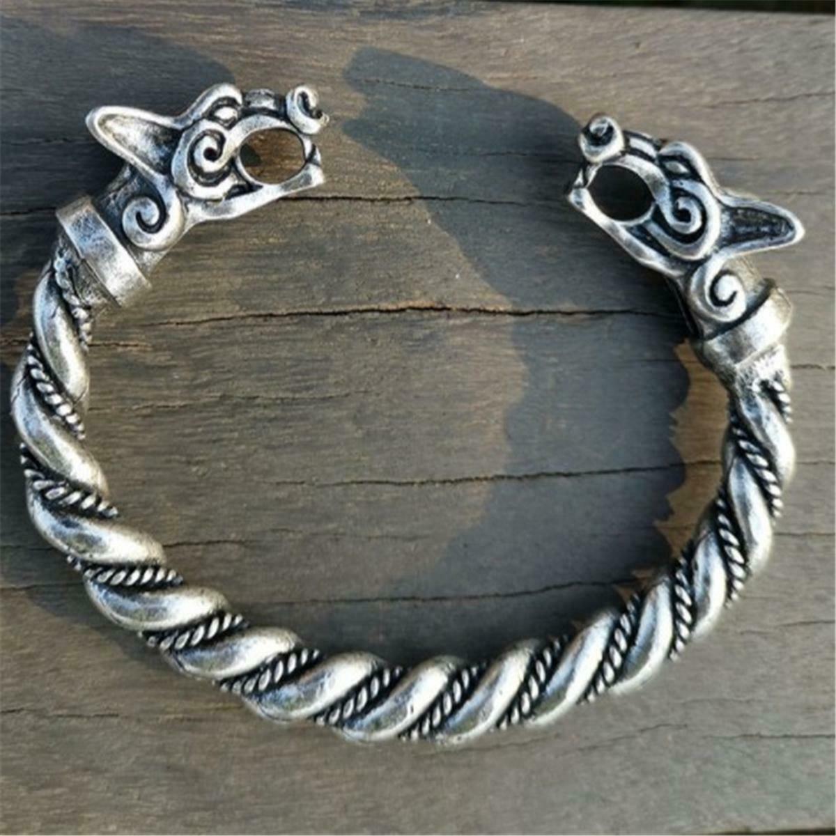 Unisex Stainless Steel Viking Wolf Head Bracelet Open Cuff Bangle Wristband Gift