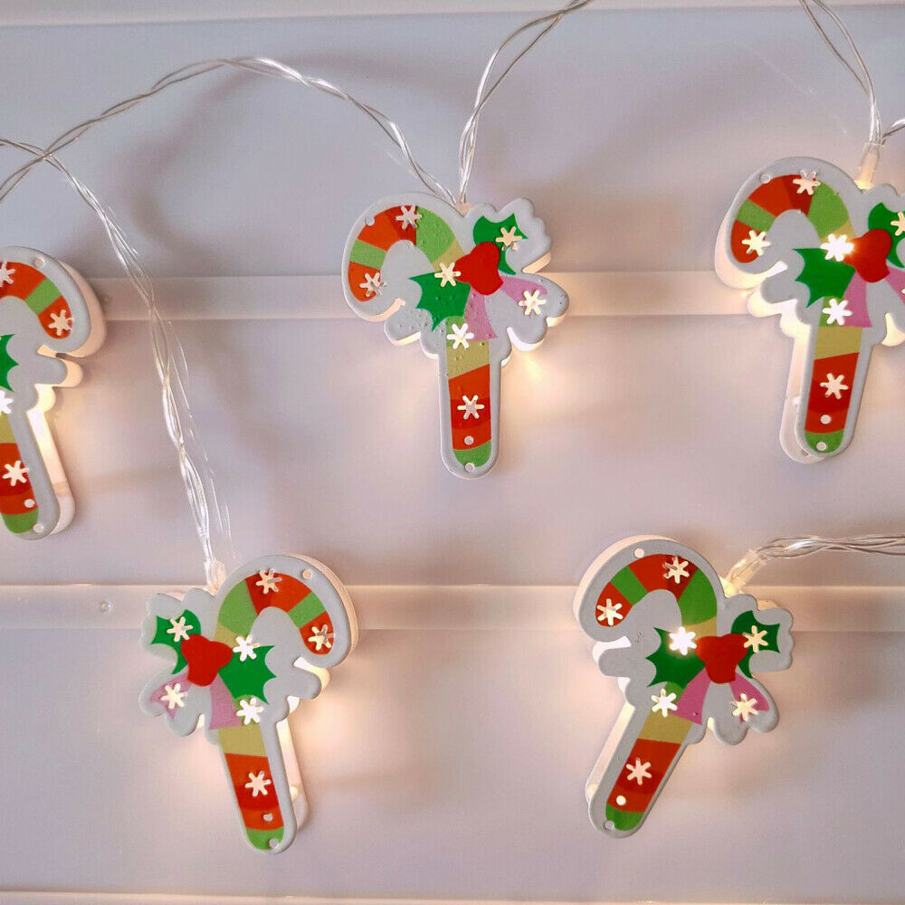 Christmas 20LEDs Decorative Metal String Lights Battery Operated Candy Canes 10"