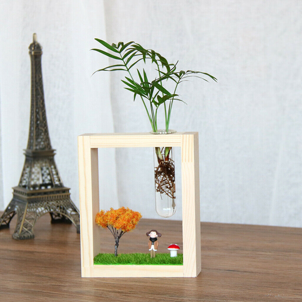Hanging Micro landscape Test Tube Flower Vase Hydroponic Vase In Wood Stand A