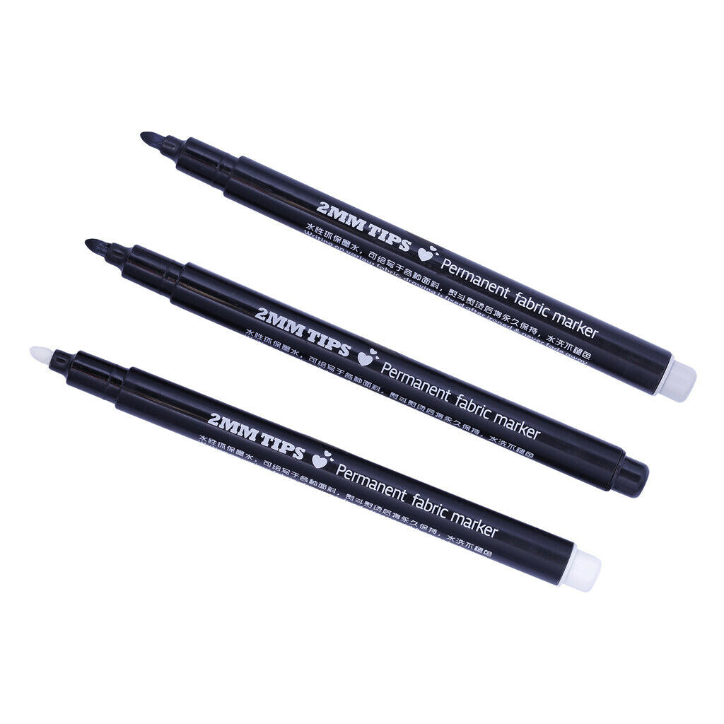 3Pcs Fabric Marker Pens Permanent Black White Grey Colors For DIY T-Shirt