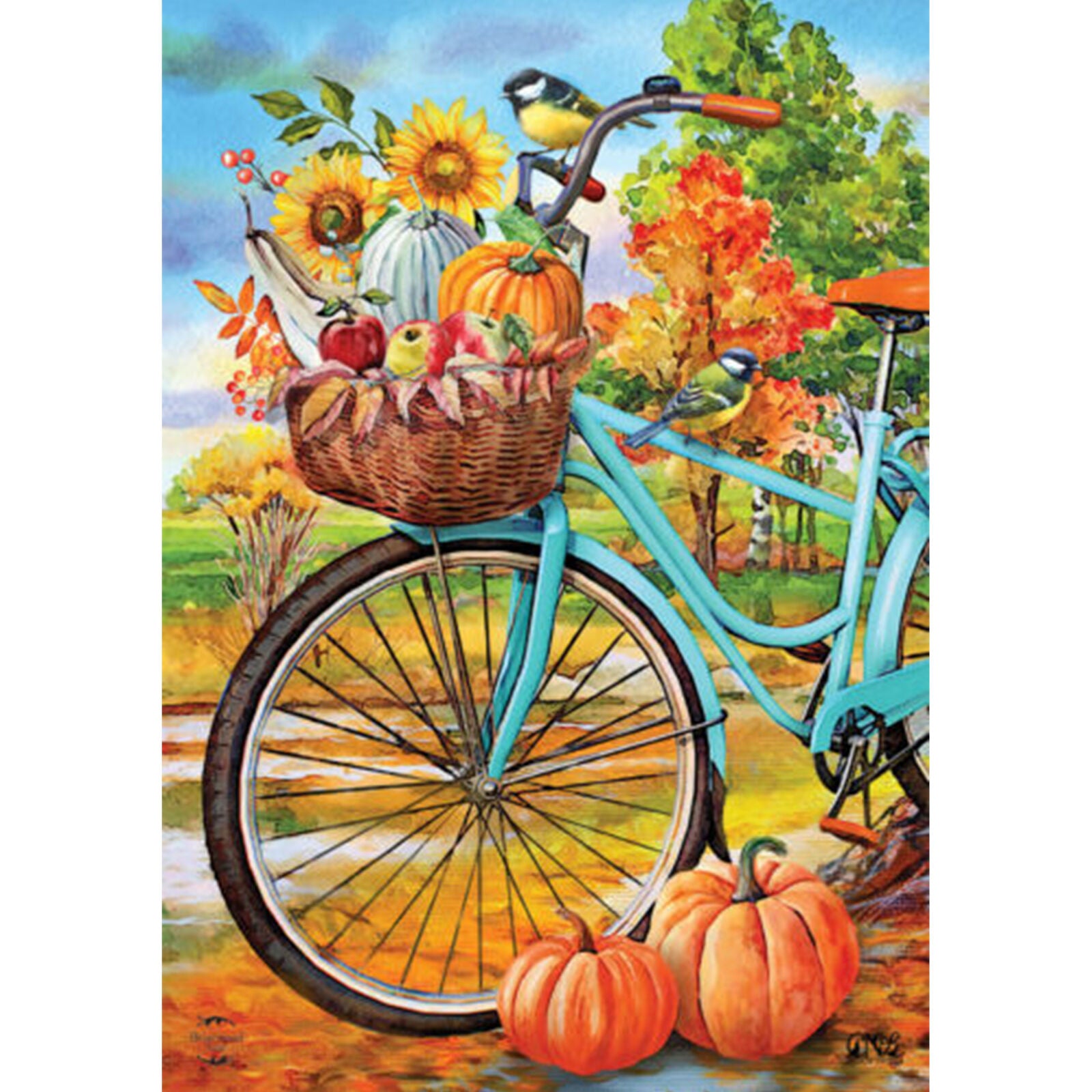 Autumn Bicycle House Flag Pumpkins Sunflowers 28" x 40" Briarwood Lane