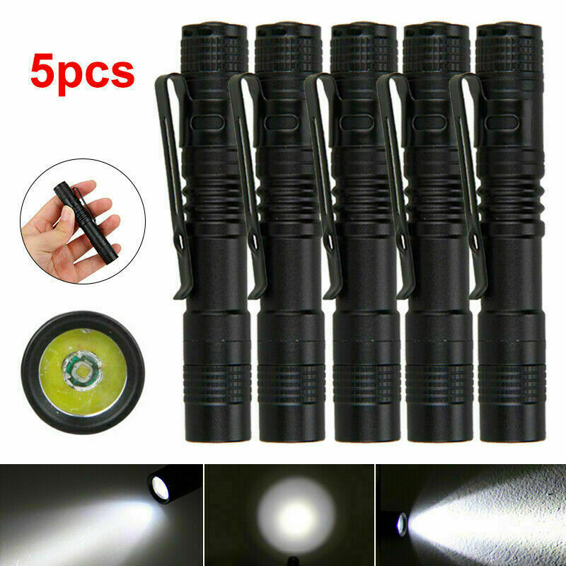 5* LED Flashlight Clip Mini Light Pocket Penlight Portable Pen Torch Lamp Set US