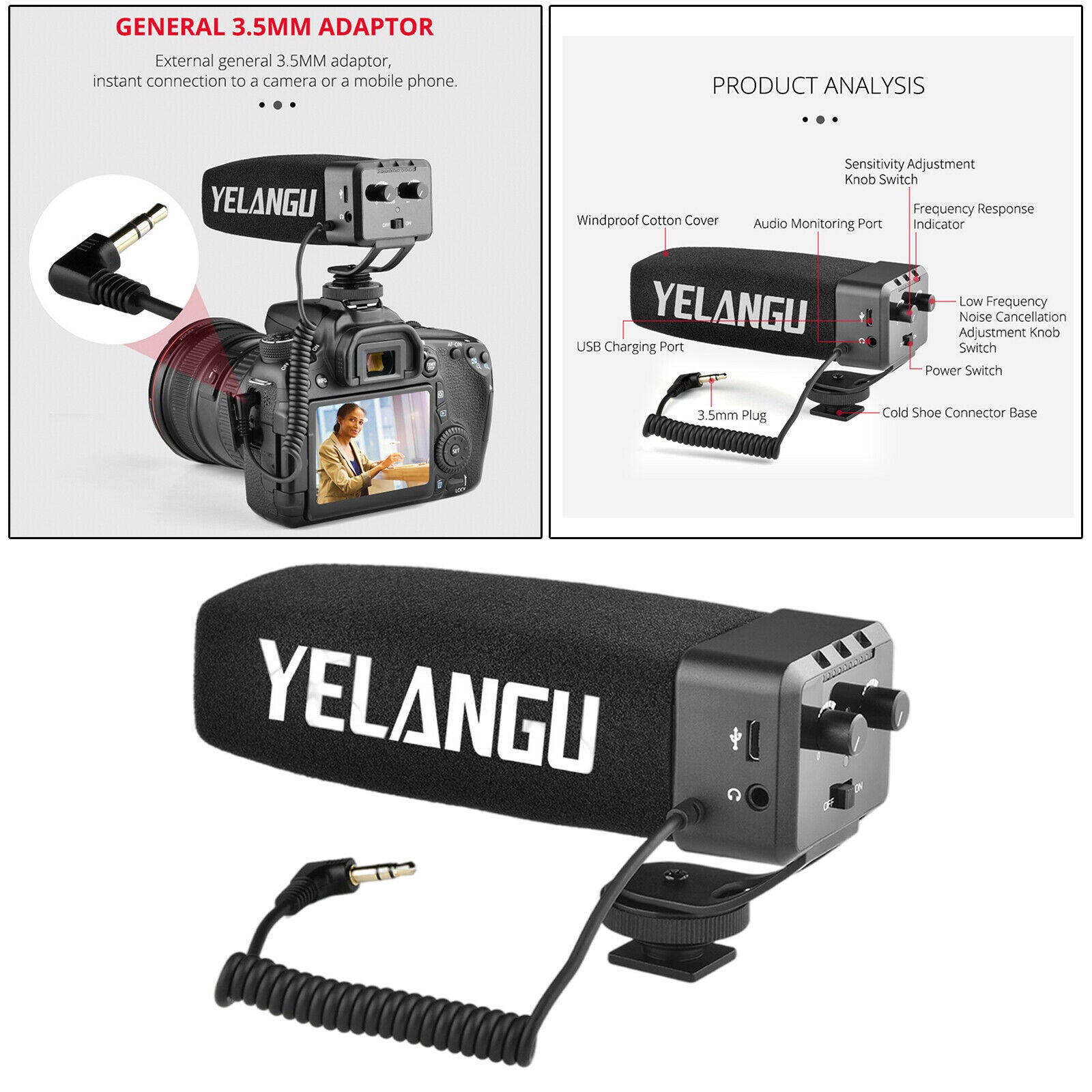 Electric Camera Microphone Recording Video Mic for Camera DSLR Vlogging